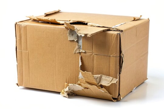 damaged carton parcel box isolated. Package theft issue