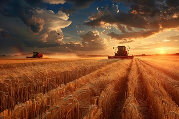 Fototapeta premium Agricultural Machinery in Vast Field