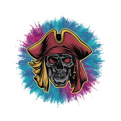 Fototapeta premium Frontal action shot of a colorful graffiti pirate skull with great detail vibrant colors and a white background