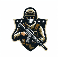 Naklejka premium profession logo symbol of a soldier with helmet and weapon