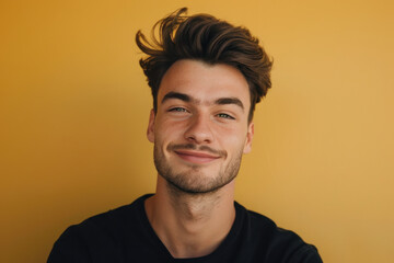 Obraz premium A close up portrait of a young man with a subtle smile