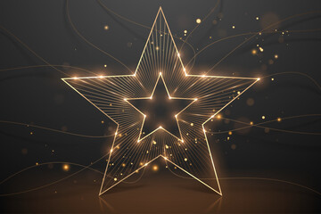 Golden star shape with lines and light effects
