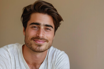 Obraz premium A close up portrait of a young man with a subtle smile