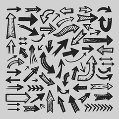 Hand drawn Arrow Collection, Sketchy Vector Monochrome Illustrations for Infographics and Graphic Design. Vector Arrow Sketches, Hand drawn Vector Set for Presentations and Creative Projects.