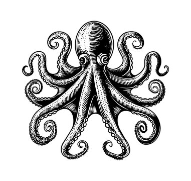 recommend clip art: octopus engraving black and white outline