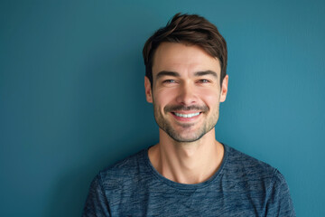 Obraz premium A close up portrait of a young man with a subtle smile