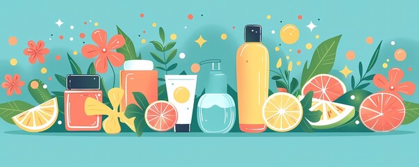 Flat design summer skincare tip with keeping skin cool, using cold compresses, and refreshing tips