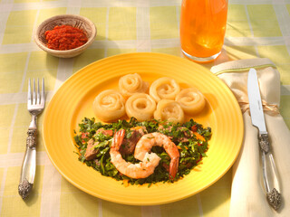 Legumes sautes, Garnelen, Afrikafood, Ghana, Scampis, tellergericht, 