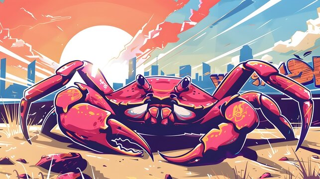 Badboy Anthropomorphic Crab for Vibrant Street Art T Shirt Design