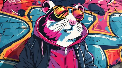 Badboy Hamster Anthropomorphic in Vibrant Street Art Style