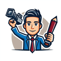 profession logo symbol profession of a journalist with camera and pencil