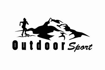 Outdoor sports, a woman passing through the mountains, illustration design logo