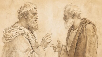 Fototapeta premium Zophar's Rebuke: Job 11 Biblical Illustration, Accusation, Call for Repentance, Assurance of Forgiveness, Beige Background, copyspace