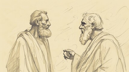 Fototapeta premium Justice and Condemnation in Job 34: Elihu, Deeds - Biblical Illustration on Beige Background with Copyspace for Faith-Based Themes