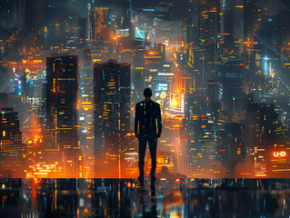 Fototapeta premium Business man on future network city