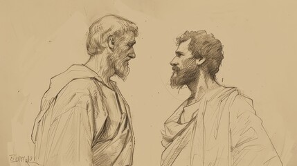 Fototapeta premium Justice and Repentance in Job 8: Bildad, Sin - Biblical Illustration on Beige Background with Copyspace for Faith-Based Themes