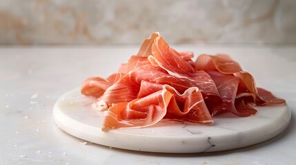 Delicate Slices of Prosciutto on Marble