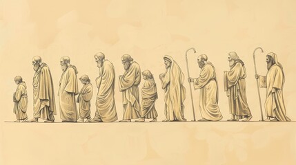 Obraz premium Prophecy and Legacy in Genesis 49: Jacob's Blessings, Tribes of Israel, Final Words - Biblical Illustration on Beige Background with Copyspace for Faith-Based Themes