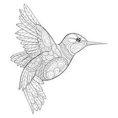 Adult coloring page a cute humming bird for relaxing activity.