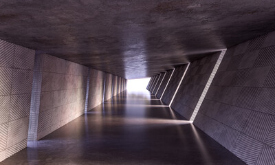 Modern tunnel architecture with dynamic lighting 3d render