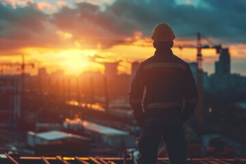 Fototapeta premium Urban Development: Construction Worker with Safety Gear on Site