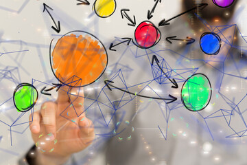 abstract lines with dots over dark background.  - neural network exposure digital