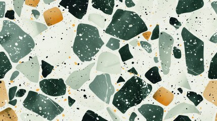 Terrazzo pattern in sage green white and black with small yellow specks
