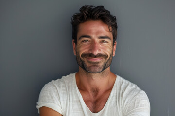 Obraz premium A close up portrait of a young man with a subtle smile