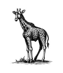 Fototapeta premium giraffe, engraving black and white outline