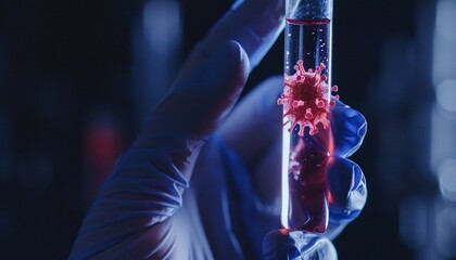 Researcher Holding Test Tube in Biological Science Lab Experiment with Bacteria and Virus Biomedical Research