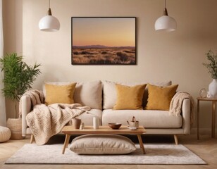 A sleek and stylish living room featuring minimalist decor, neutral tones