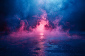 Obraz premium A dark empty street, dark blue background, an empty dark scene, ai technology