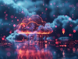 Secure and Dynamic Cloud Computing Icons with Flowing Data Across Digital Infrastructure