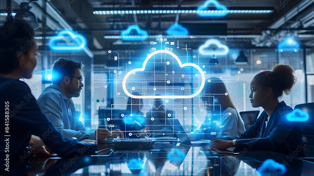Aufkleber it professionals setting up advanced cloud computing infrastructure in efficient tech environment