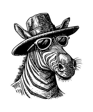 recommend clip art: zebra, mafia sunglasses engraving black and white outline