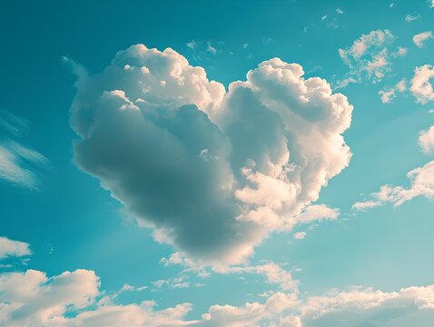 Heavenly Heart Shaped Cloud in Tranquil Blue Sky Symbolizing Love and Affection