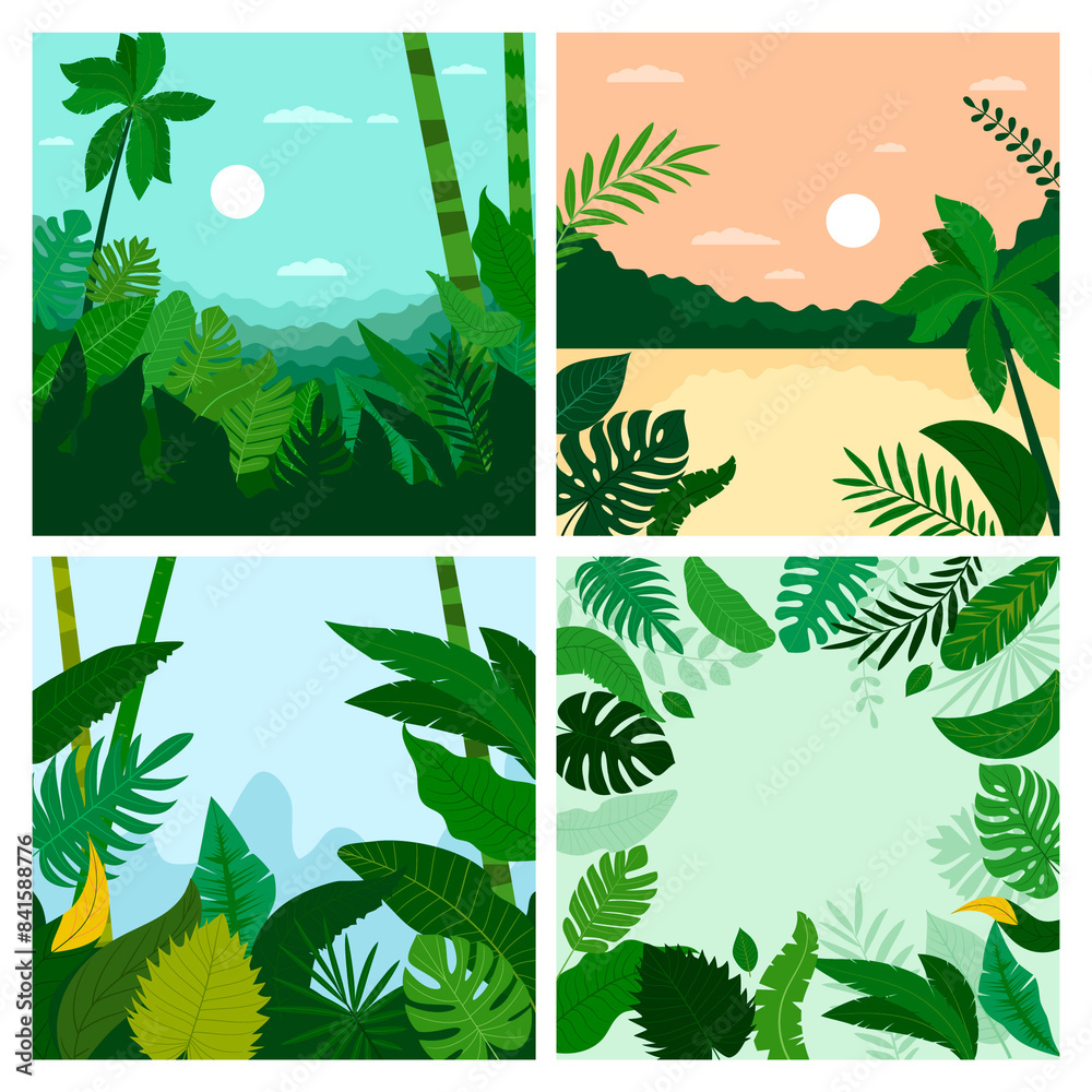 Wall mural Jungle hand drawn flat composition set