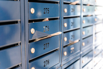 Mailbox in condominium house. Mail service 