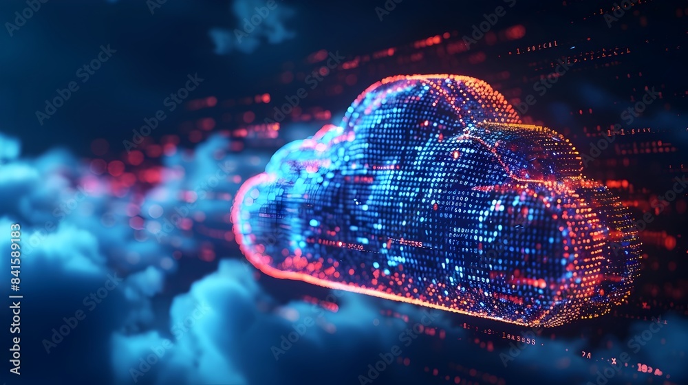 Poster futuristic binary cloud data storage and computing concept