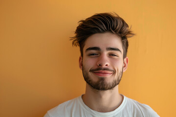 Obraz premium A close up portrait of a young man with a subtle smile