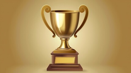 Illustrate a gold trophy on a pedestal, symbolizing achievement, victory, and the pinnacle of success in various fields.