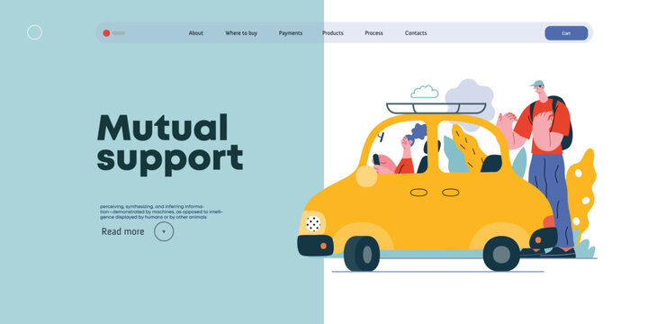 Mutual Support: Assistance in parking the car -modern flat vector concept illustration of man assisting woman with parallel parking A metaphor of voluntary collaborative exchanges of resource, service