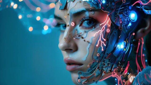 AI, Machine learning, beautiful woman robot cyborg digital technology on brain concept machine deep learning, science artificial intelligence technology network futuristic fashion.3