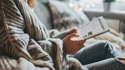 Illustrate a person reading COVID-19 news updates on their tablet, representing the constant need for information and awareness.