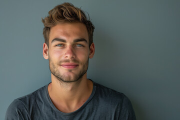 Fototapeta premium A close up portrait of a young man with a subtle smile