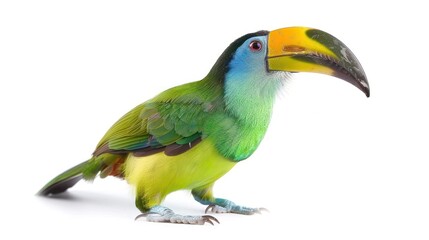 Fototapeta premium Emerald Toucanet full body clearly photo on white background ,