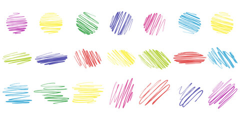 Colorful scribble set. A vibrant set of colorful scribbles in various shapes and styles. Perfect for adding a playful and artistic touch backgrounds, and illustrations.