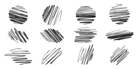 An assortment hand-drawn scribble showcasing a range of shapes in color black. These dynamic scribbles are great for use in branding, advertising, social media graphics, and other creative application