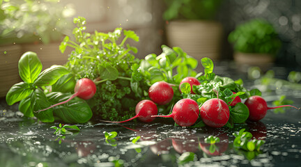 Vibrant Radishes and Lush Herbs