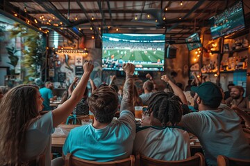 Fototapeta premium Sport fans cheer and celebrating a winning tournament in sport club